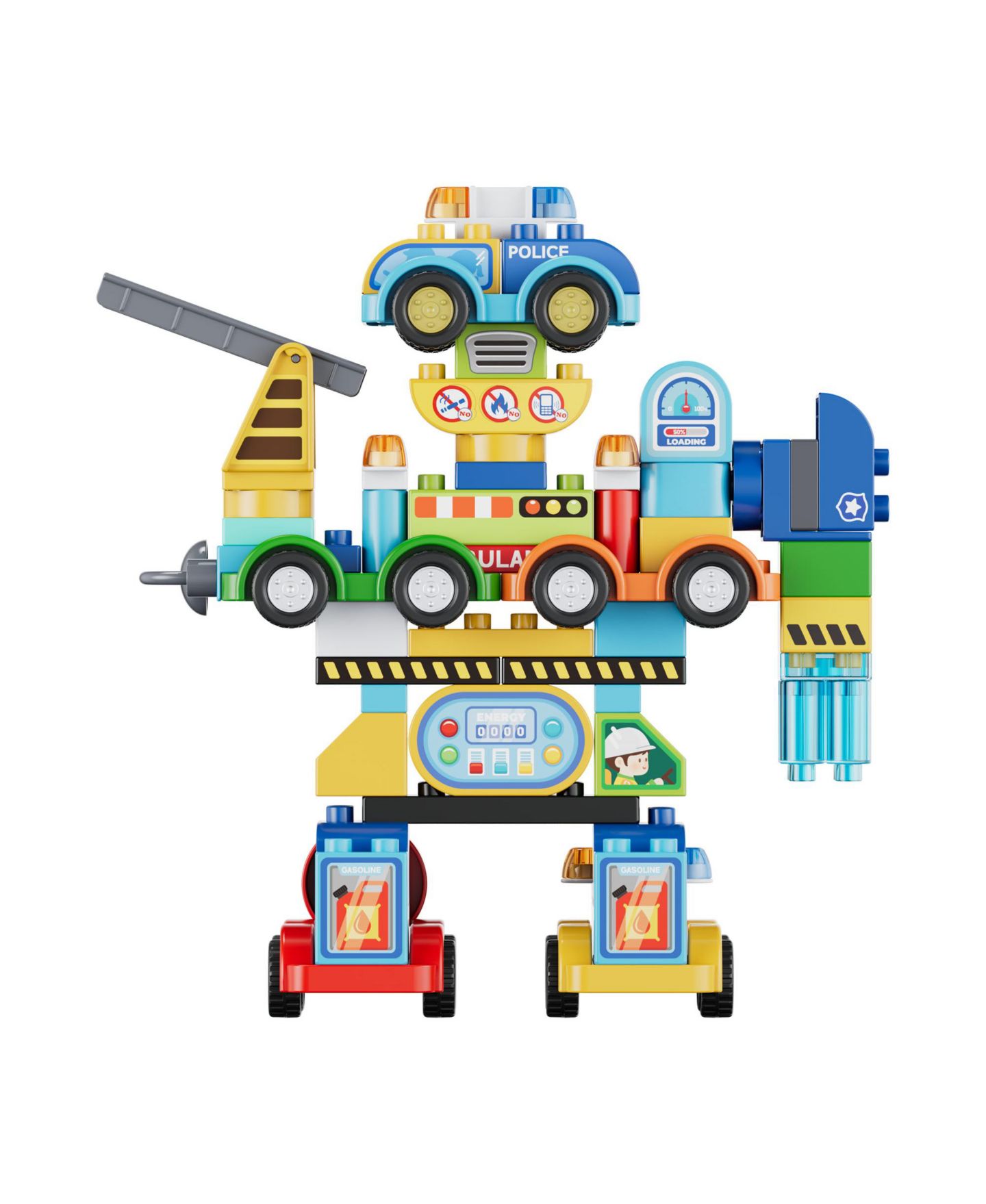 Детский конструктор Contixo TF1 2-in-1 Transforming Robot Building Set, 93-Piece Vehicle Construction Toy with City Scene Playset for Kids Ages 3+, цвет: Разноцветный — фото 2