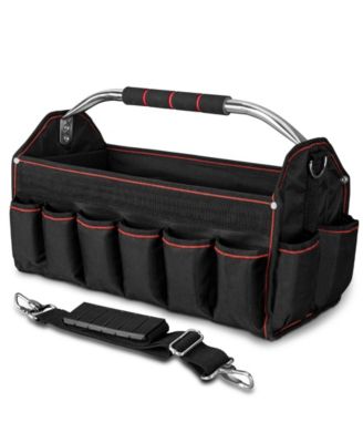 Foldable Tool Tote Open Top Removable Divider 23-Pockets Padded Handle Hard Base