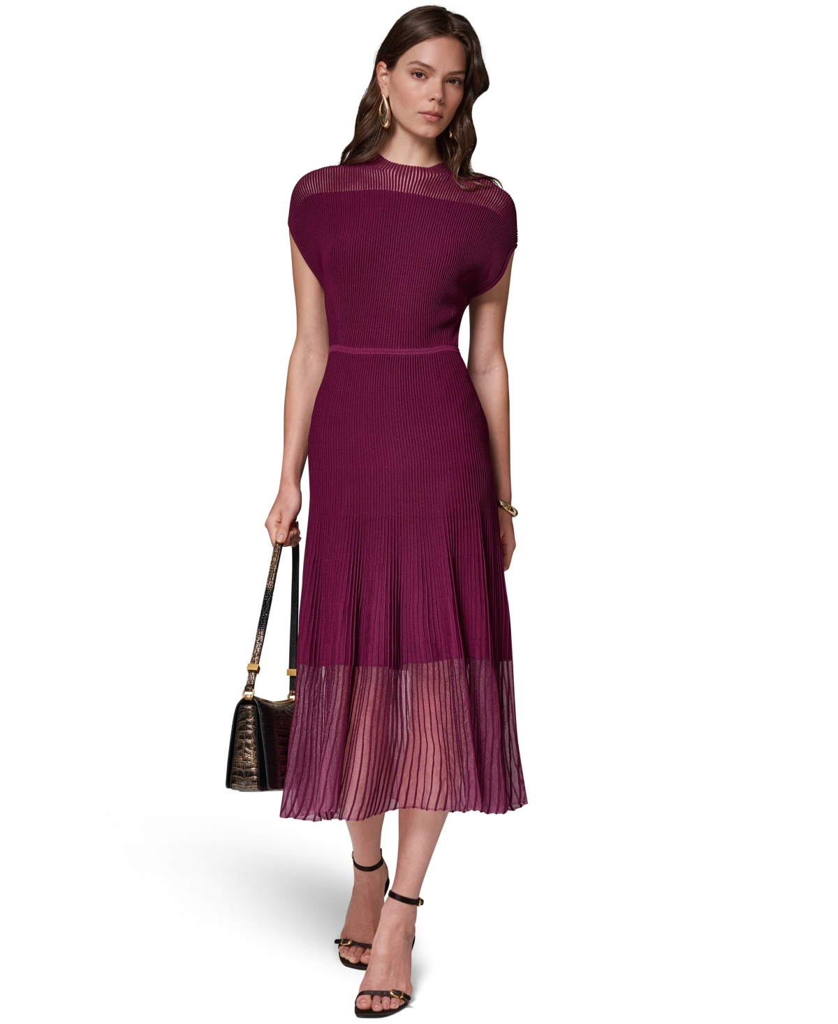 Donna Karan New York Women's Mock Neck Midi Dress - BERRY