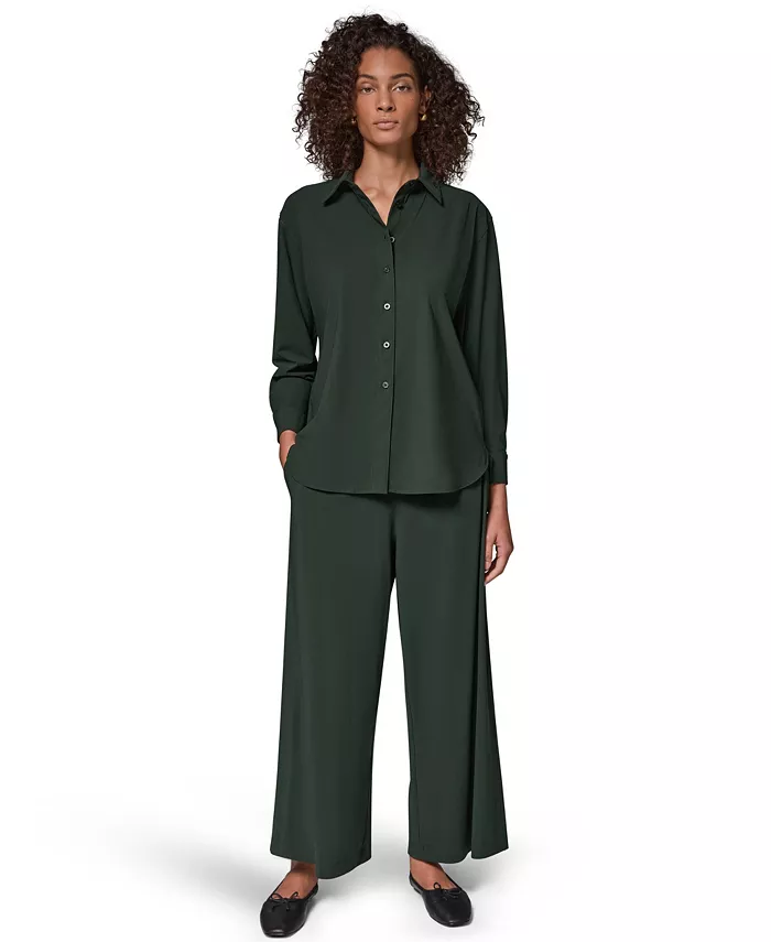 Women's Long-Sleeve Button-Front 4-Way Stretch-Knit Top - thumbnail 2