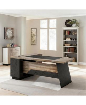 Large Office Desk Modern Computer Desk Set with Drawers and Storage Shelves