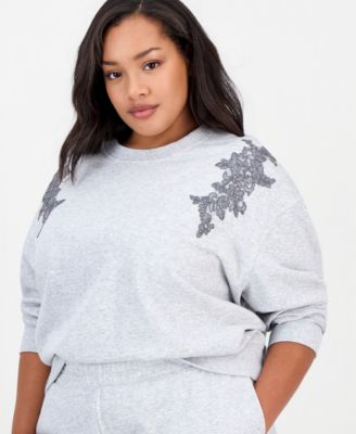 Plus Size French Terry Embellished Lounge Crewneck Sweatshirt