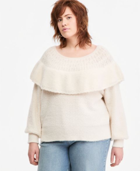 Женский свитер And Now This Plus size Pointelle Cape Ruffle-Trim, цвет: Palomino