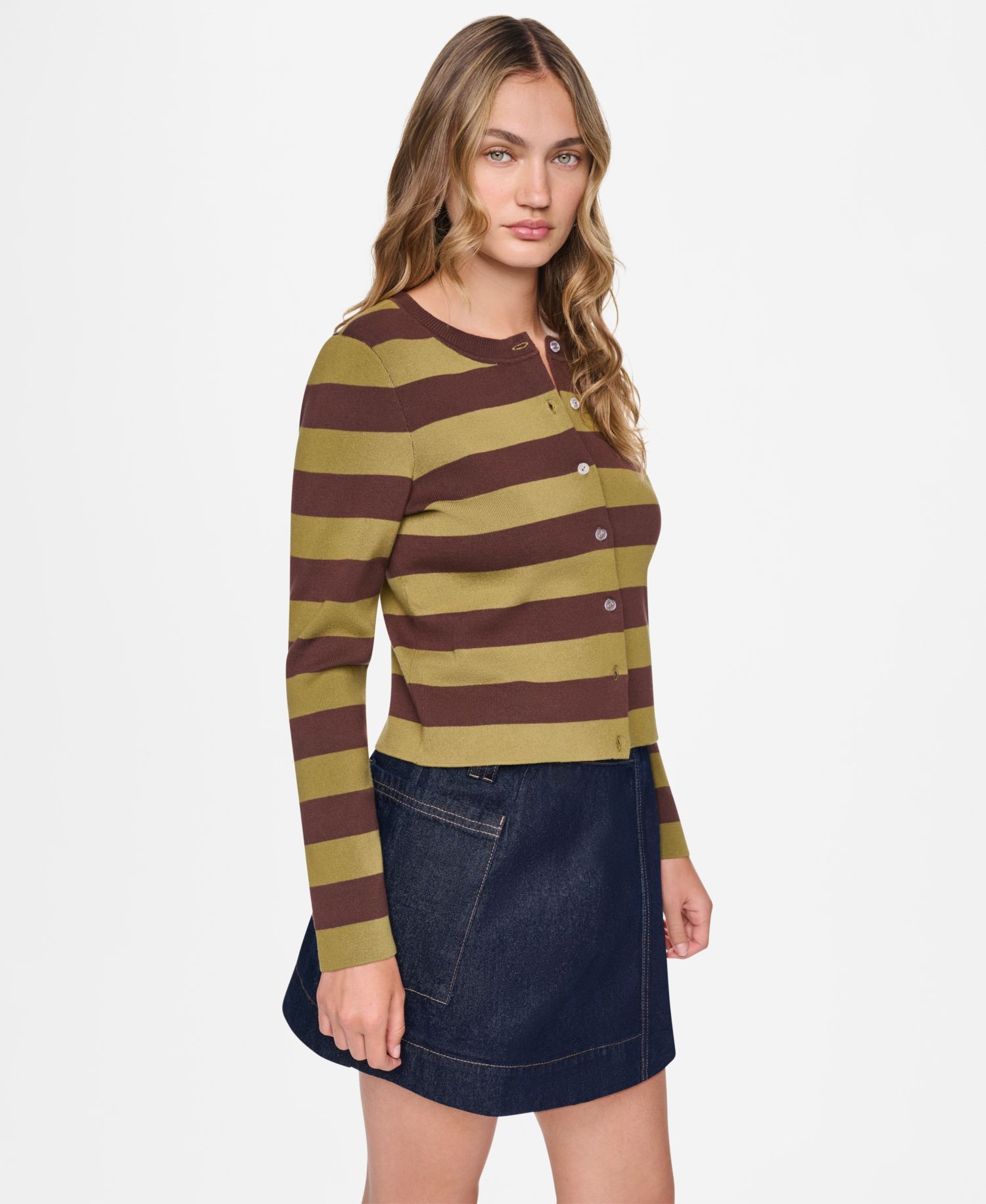 Petite Striped Cotton-Blend Cardigan