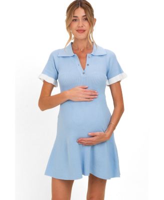 Women's Pink Knit Ruffle Sleeve Mini Polo Dress