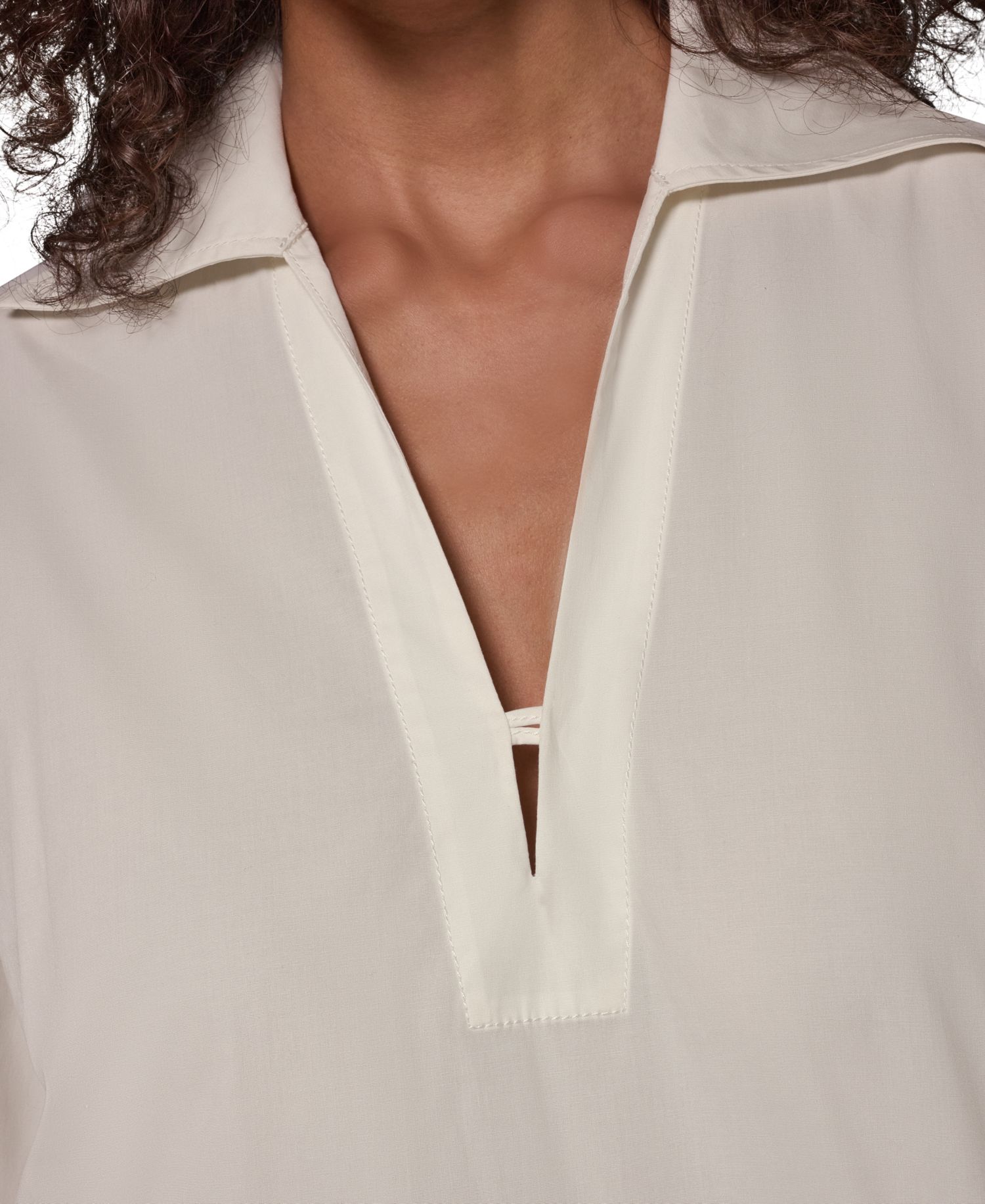 Women's Poplin Short-Sleeve V-Neck Collared Blouse