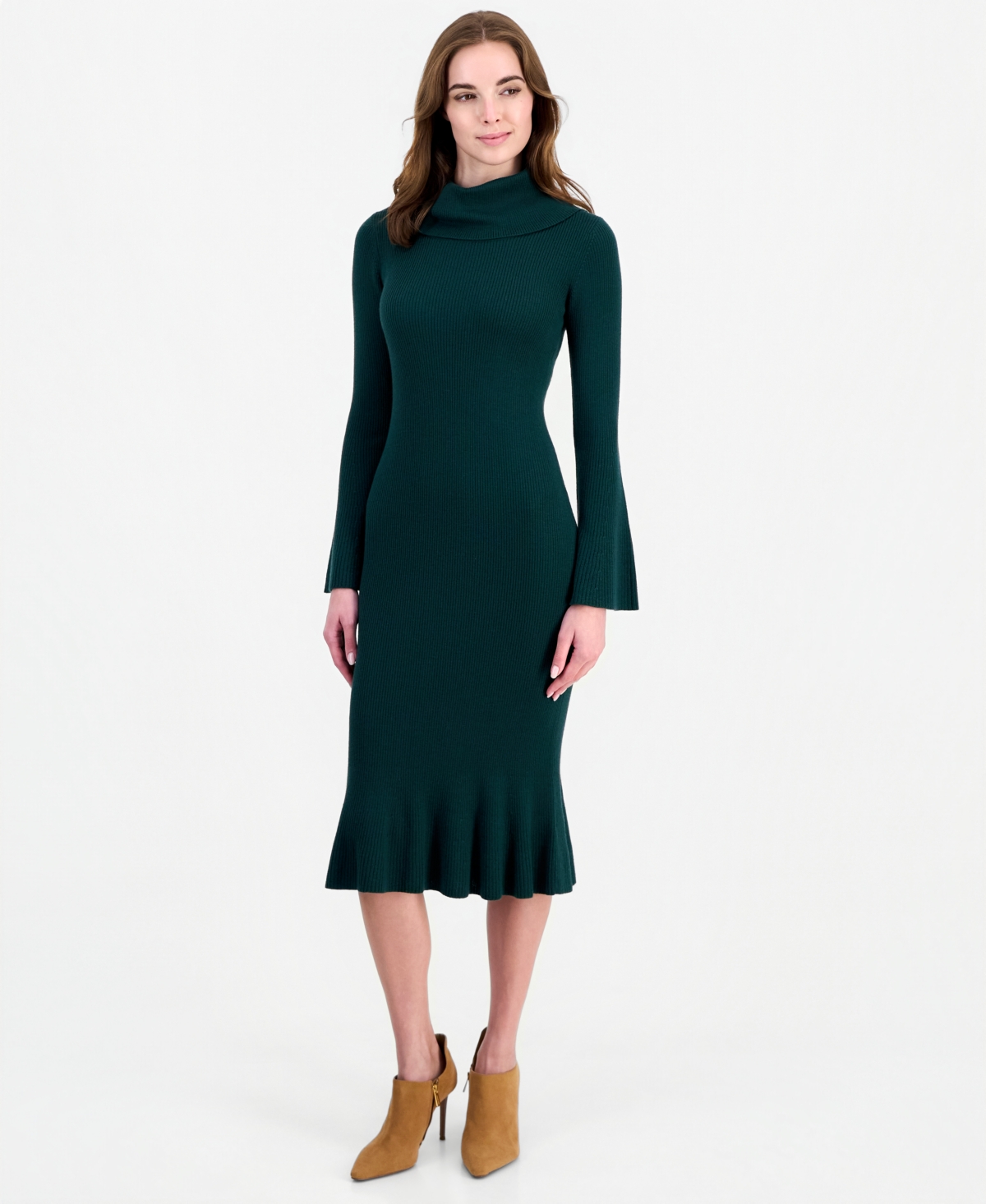 Elie Tahari Women's Lucia Merino Wool Cowl Neck Midi Sweater Dress