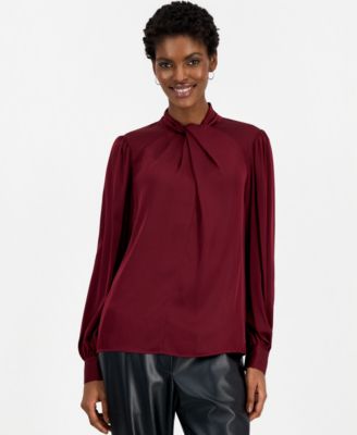 Women's Lola Long-Sleeve Satin Twist-Neck Blouse