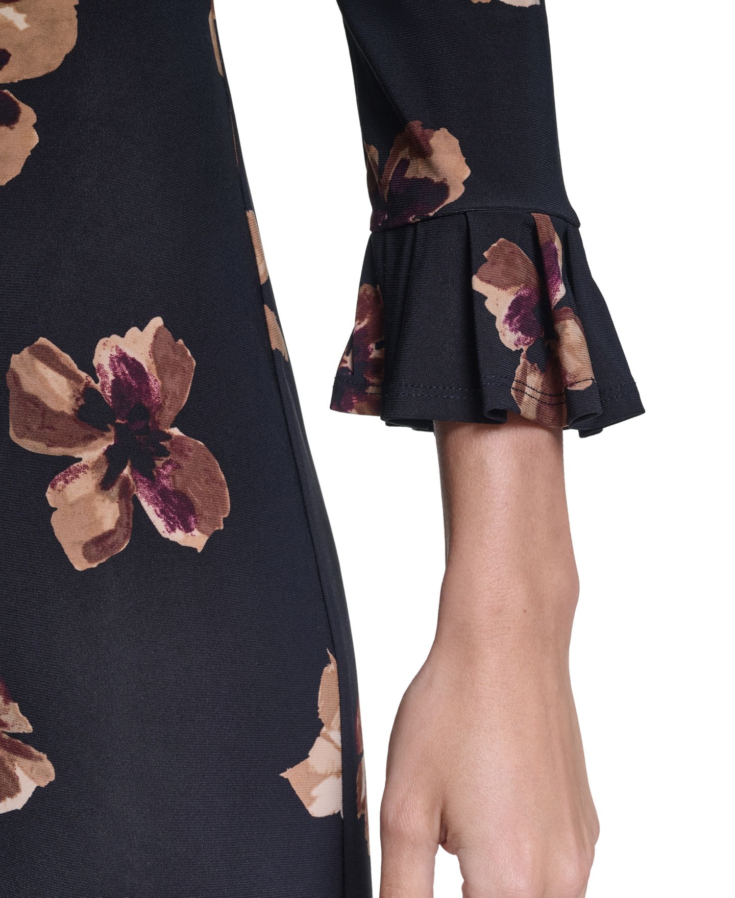 Женское платье Tommy Hilfiger Floral-Print Pleated 3/4 Sleeve Shift, цвет: Чёрный разноцветный — фото 4