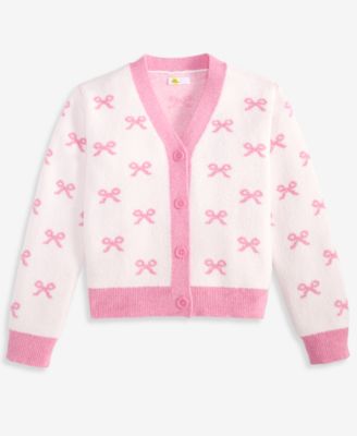Girls' 5-20 Bow Pattern Long-Sleeve Cardigan