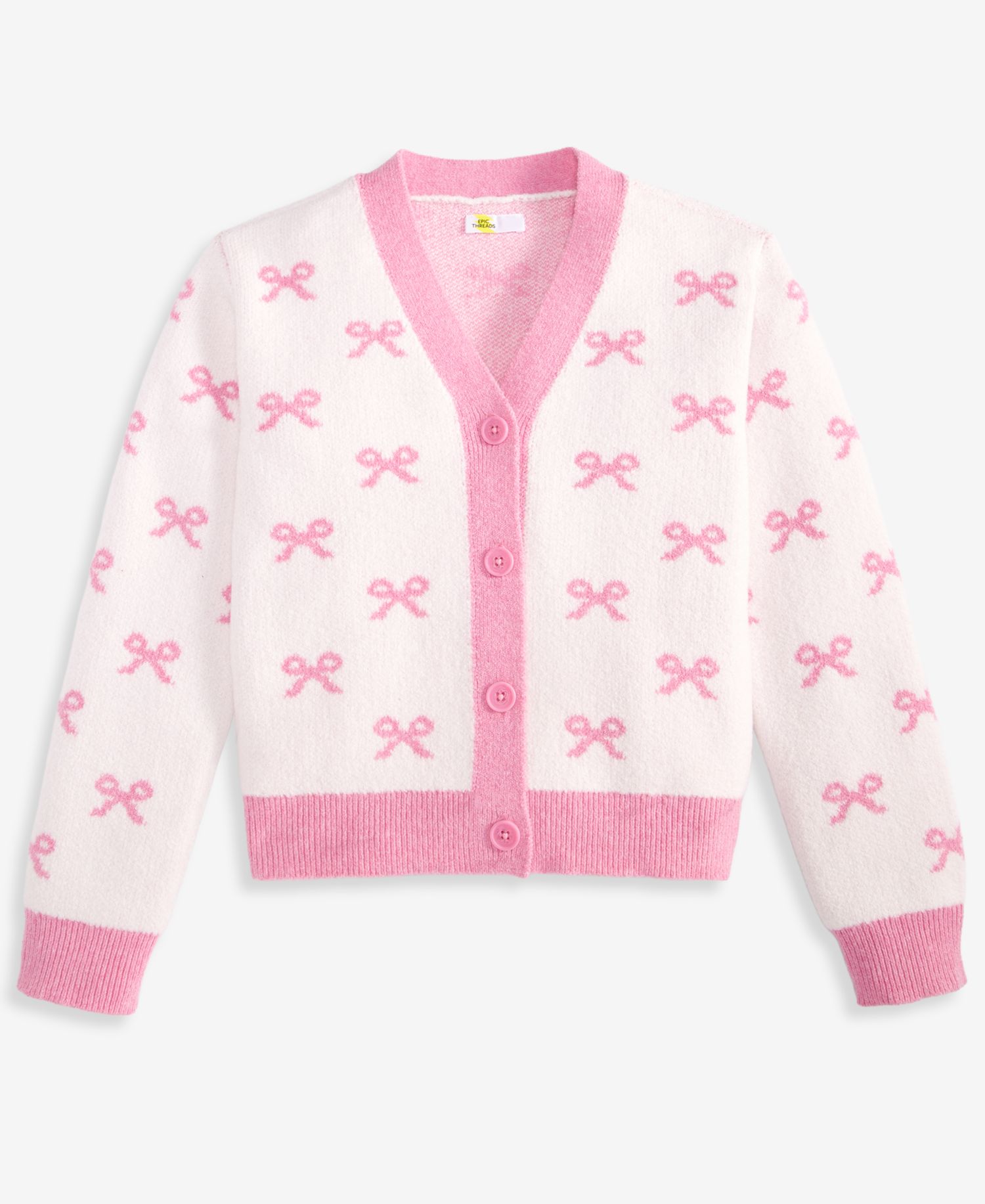 Girls' 5-20 Bow Pattern Long-Sleeve Cardigan