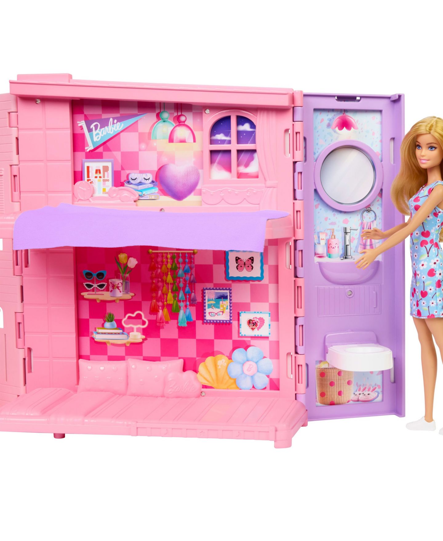 Складной кукольный домик Barbie Weekend Escape с 4 игровыми зонами, куклой, 10 аксессуаров — фото 3