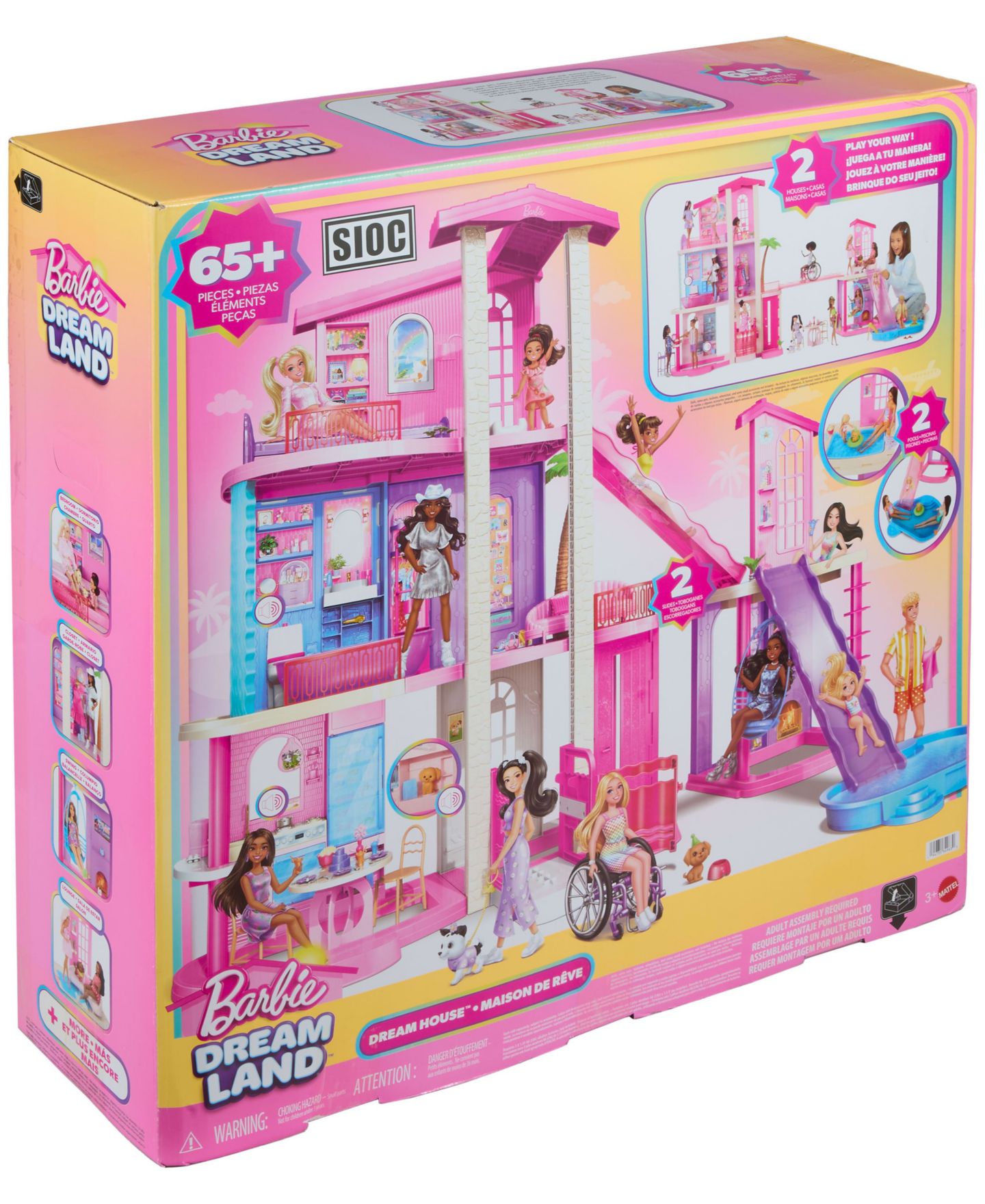 Кукольный дом Barbie DreamHouse 3 этажа, 2 бассейна, 2 горки, работающий лифт, 65+ деталей — фото 6