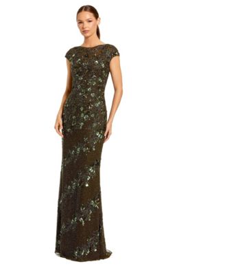 Women's Sequin Embellished Scoop Neck Sheath Gown