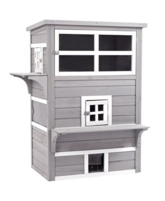 Outdoor Cat House 3-Tier Kitty Shelter with 5 Escape Doors