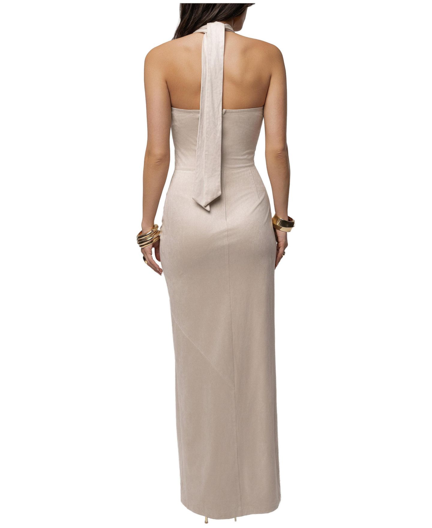 Женское платье JLUXLABEL Charlotte Halter Sleeveless Maxi, цвет: Бежевый — фото 3