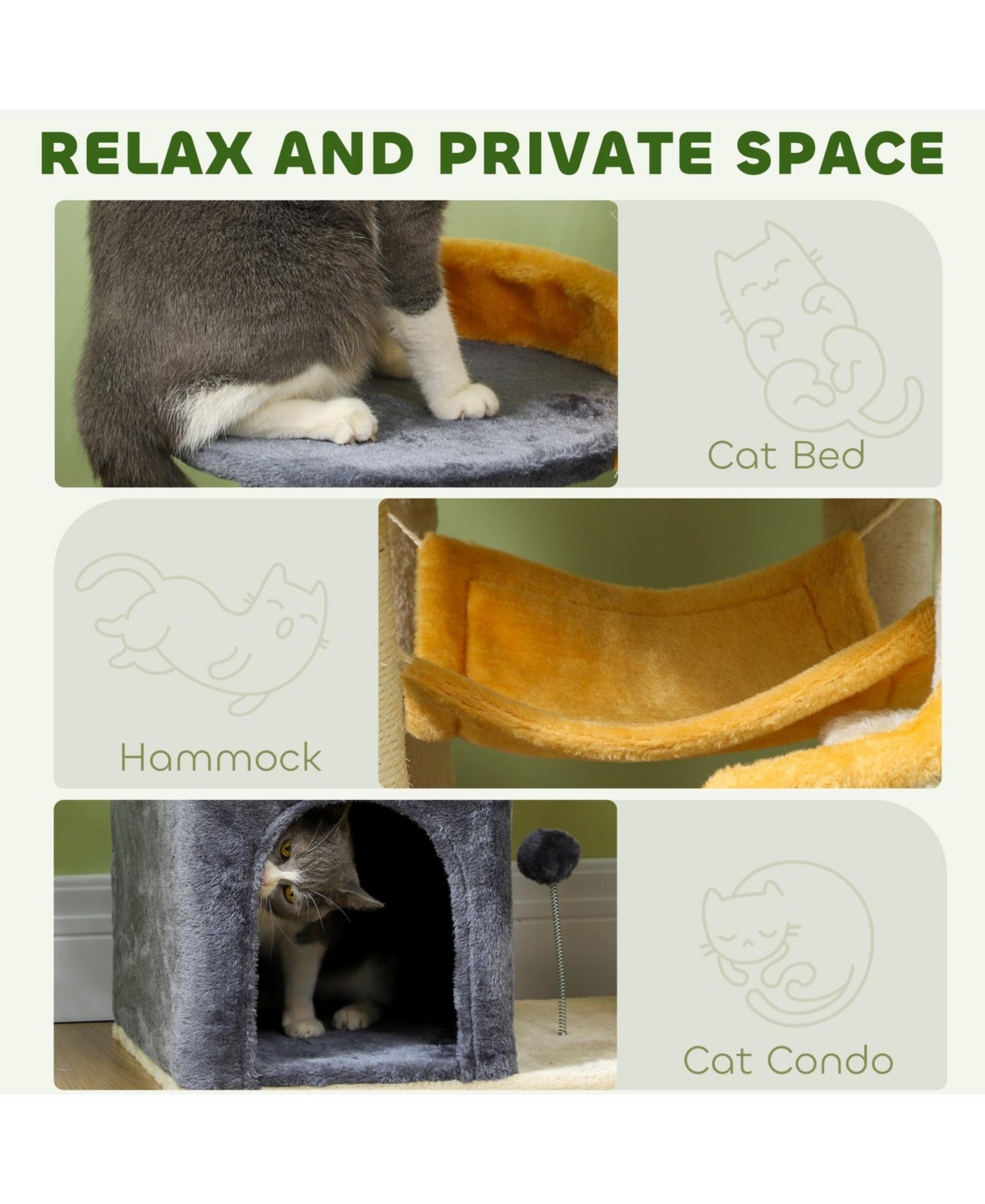 Ruie 63 Inch Moon and Star Cat Tree with Condo Hammock and Scratching Post
