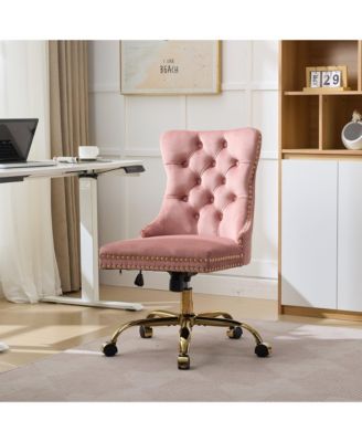 Adjustable Desk Chair Swivel Office Chair, Velvet Upholstered Tufted Button Home Office Chair