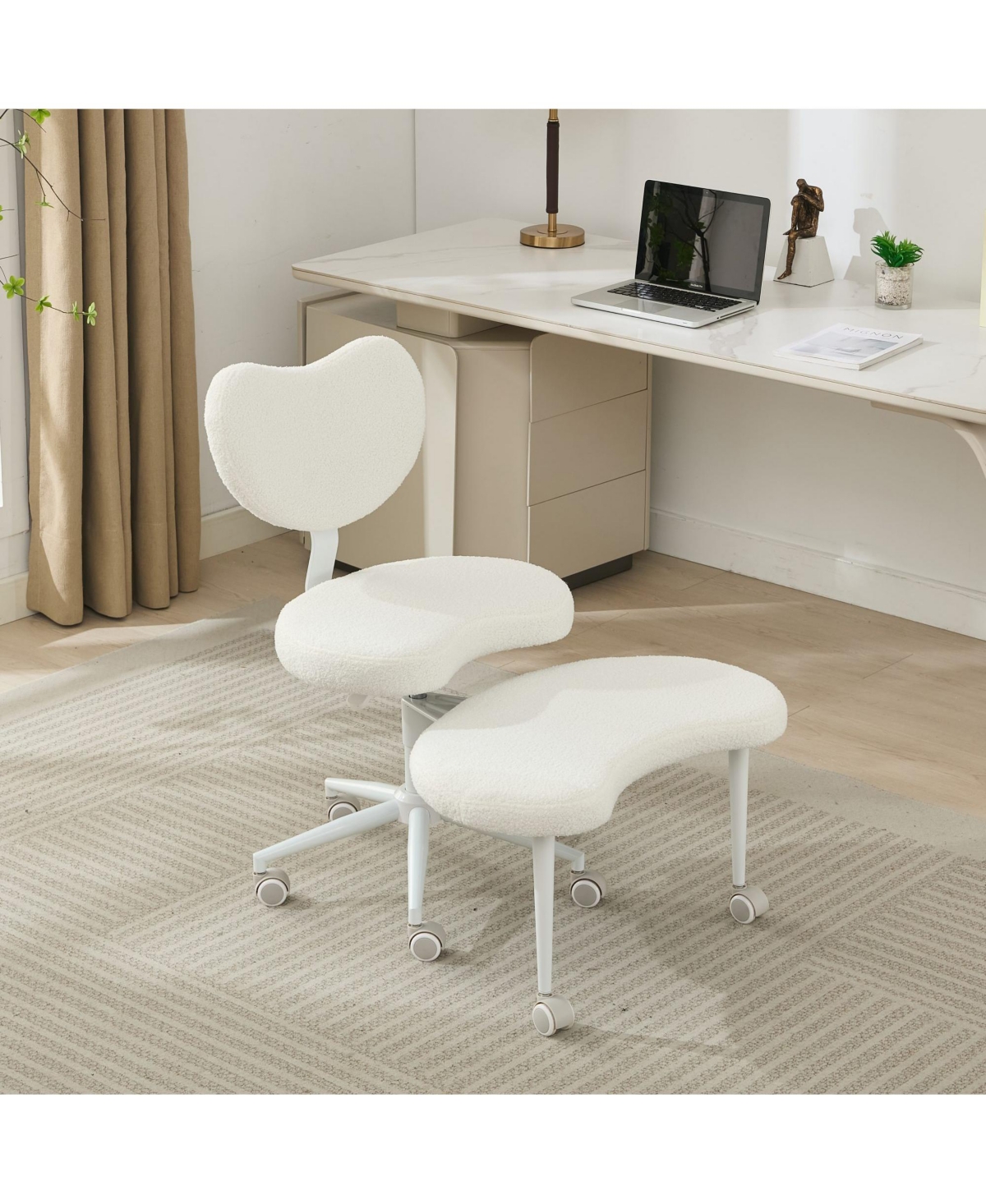 Clihome Cross Legged Chair with Wheels, Criss Desk Lumbar Support and Adjustable Stool