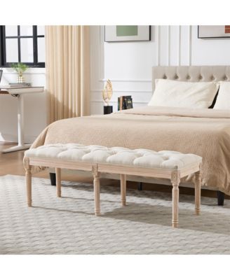 47.2 Inch Vintage Tufted Bench, Linen Upholstered End of Bed Bench Entryway Shoe Bench