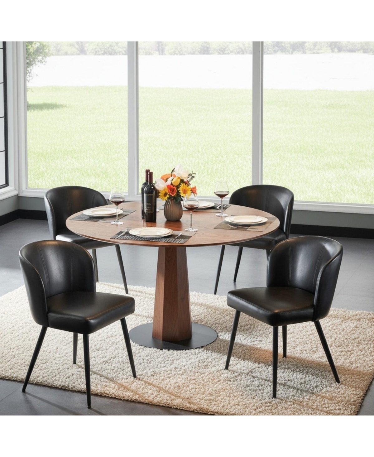 Sailvan Dining Chairs Upholstered Kitchen with Faux Leather Cushion Seat and Metal Legs, Mid Century Modern Room Chair