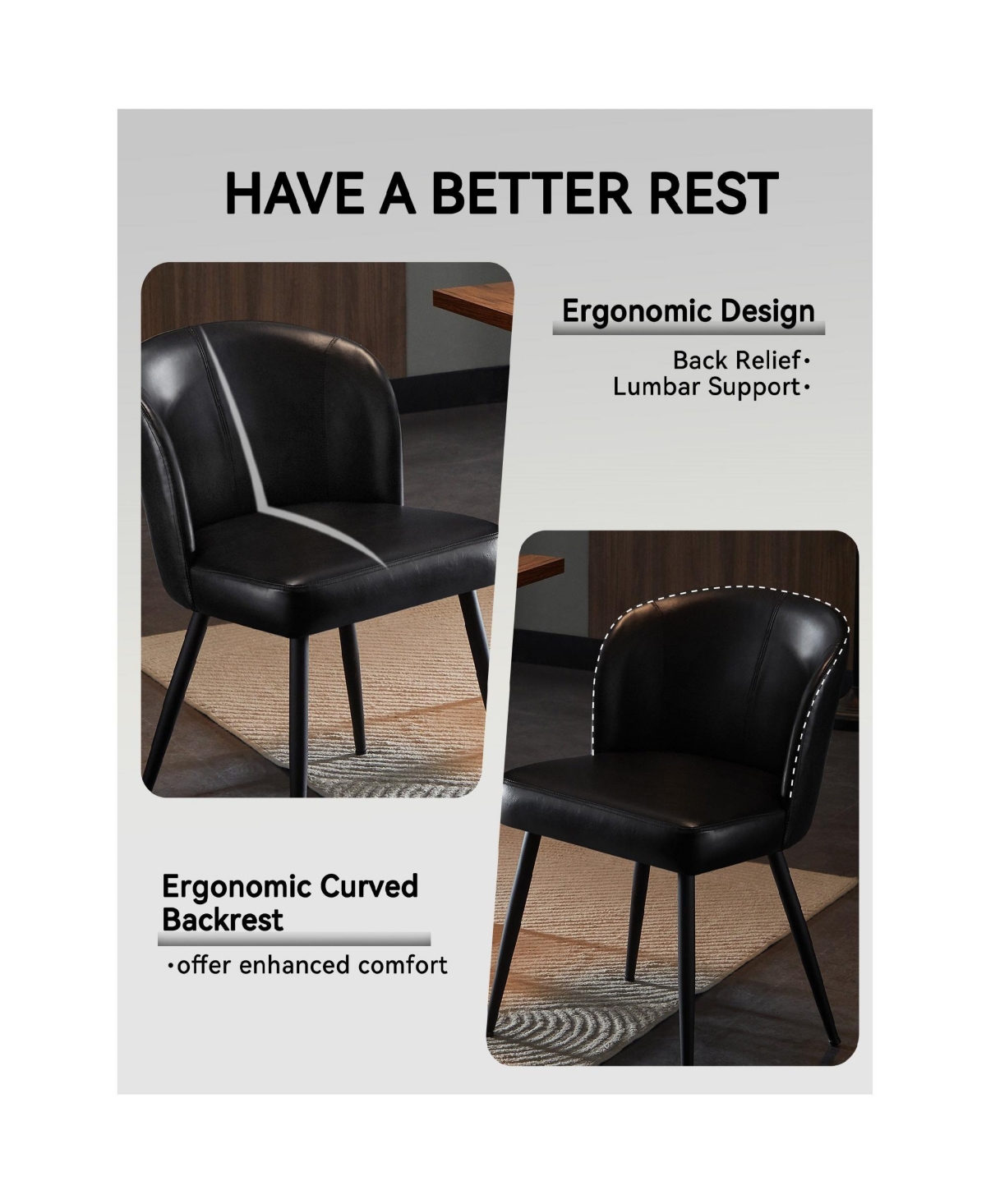 Sailvan Dining Chairs Upholstered Kitchen with Faux Leather Cushion Seat and Metal Legs, Mid Century Modern Room Chair