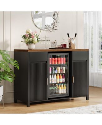 53" Coffee Bar Cabinet with Fridge Space Charging Station, Wine Rack and Fluted Liquor Cabinet for Dining Room and Kitchen