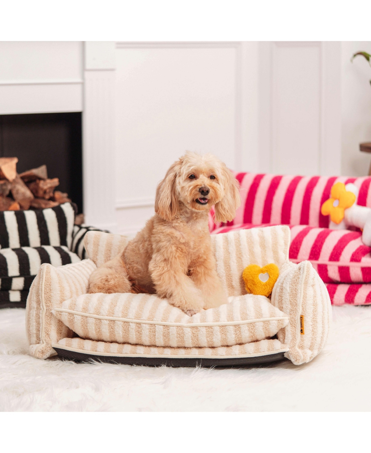 FunnyFuzzy Striped Faux Lambswool Double Layer Pet Sofa Bed