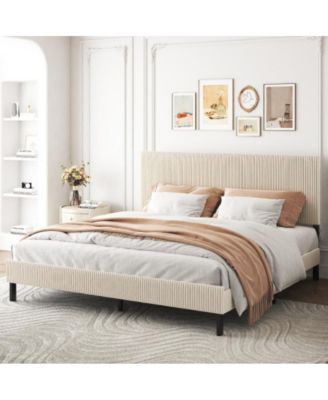 King Size Platform Bed Frame with Upholstered Headboard, Sturdy Metal Frame, Wood Slats, No Box Spring Needed, Easy Assembly