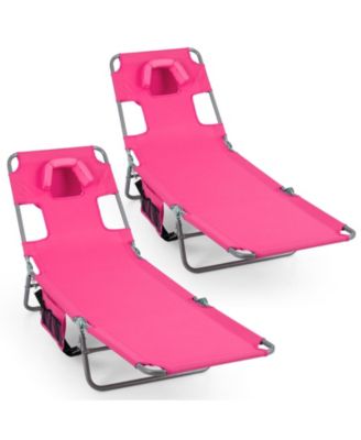 2-Pieces Tanning ChairFolding Beach Lounge Chair with 5-Position Adjustable Backrest