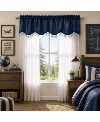 Sheer Elegance 3 Piece Window Curtain And Crystal Beaded Valance Set