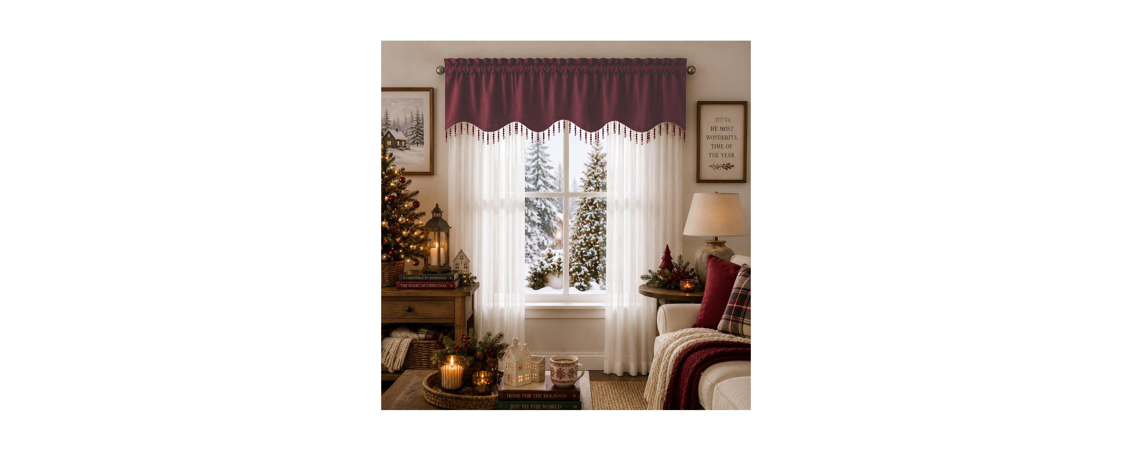 Kate Aurora Sheer Elegance 3 Piece Window Curtain And Crystal Beaded Valance Set