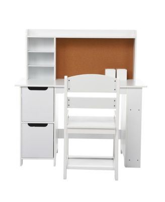 Kids Study Desk and Chair Set with Bookshelf, Bulletin Board and Cabinets Wooden Vanity for Boys and Girls Ages 3-8 for Bedroom or Playroom
