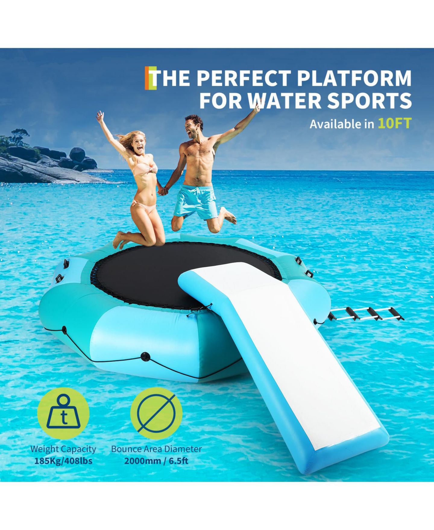 Детская игрушка homfan Inflatable Water Trampoline, 10 Foot, PVC, with Slide, 408 lb Capacity, цвет: Синий — фото 5