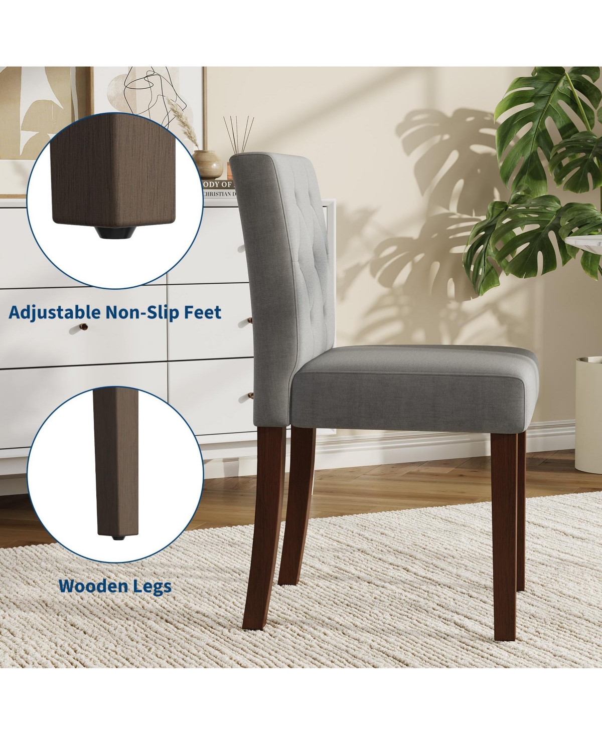 homfan Dining Chairs Set for 6, Cotton Linen Upholstered Chair with High Back and Wooden Legs, Kitchen/Living Room/Restaurant