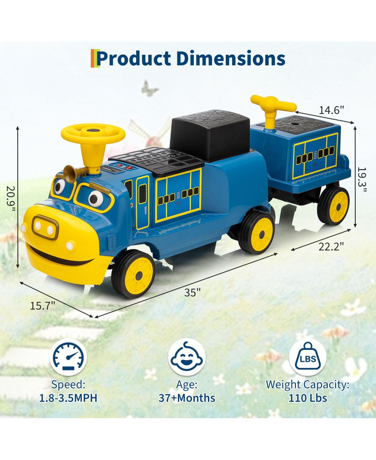 Детская игрушка homfan 12V 2-Seater Electric Ride-On Train, Trackless Design, от 3 лет, цвет: Синий — фото 2