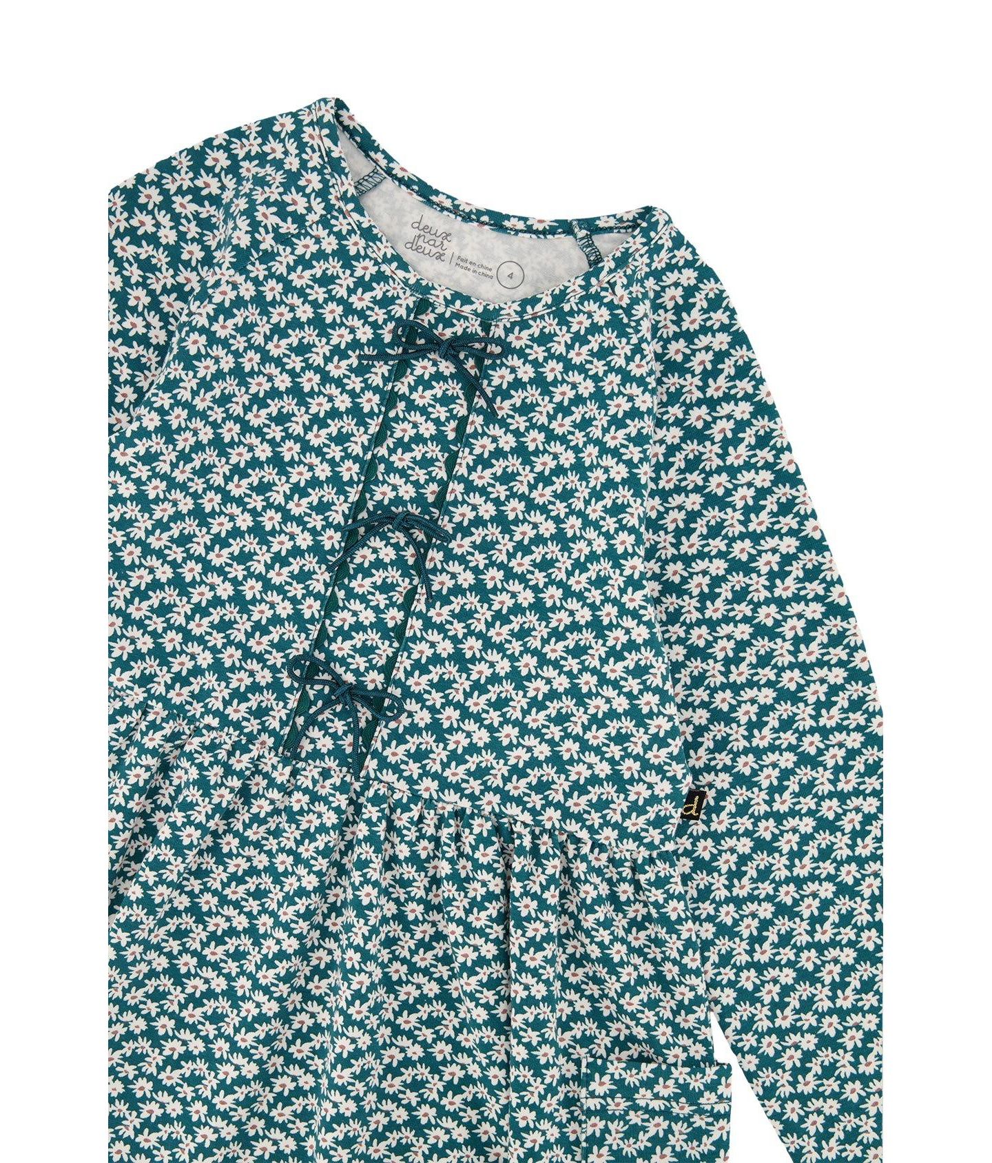 Платье Deux par Deux Cotton Dress with Pockets Floral Print для девочек, цвет: Зелёный с принтом — фото 7