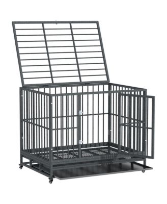 43 Inch Heavy Duty Metal Dog Crate Kennel with Double Doors and Locking Wheels