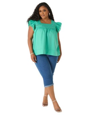 Women's Plus Size Lattice Trimmed Poplin Shirt