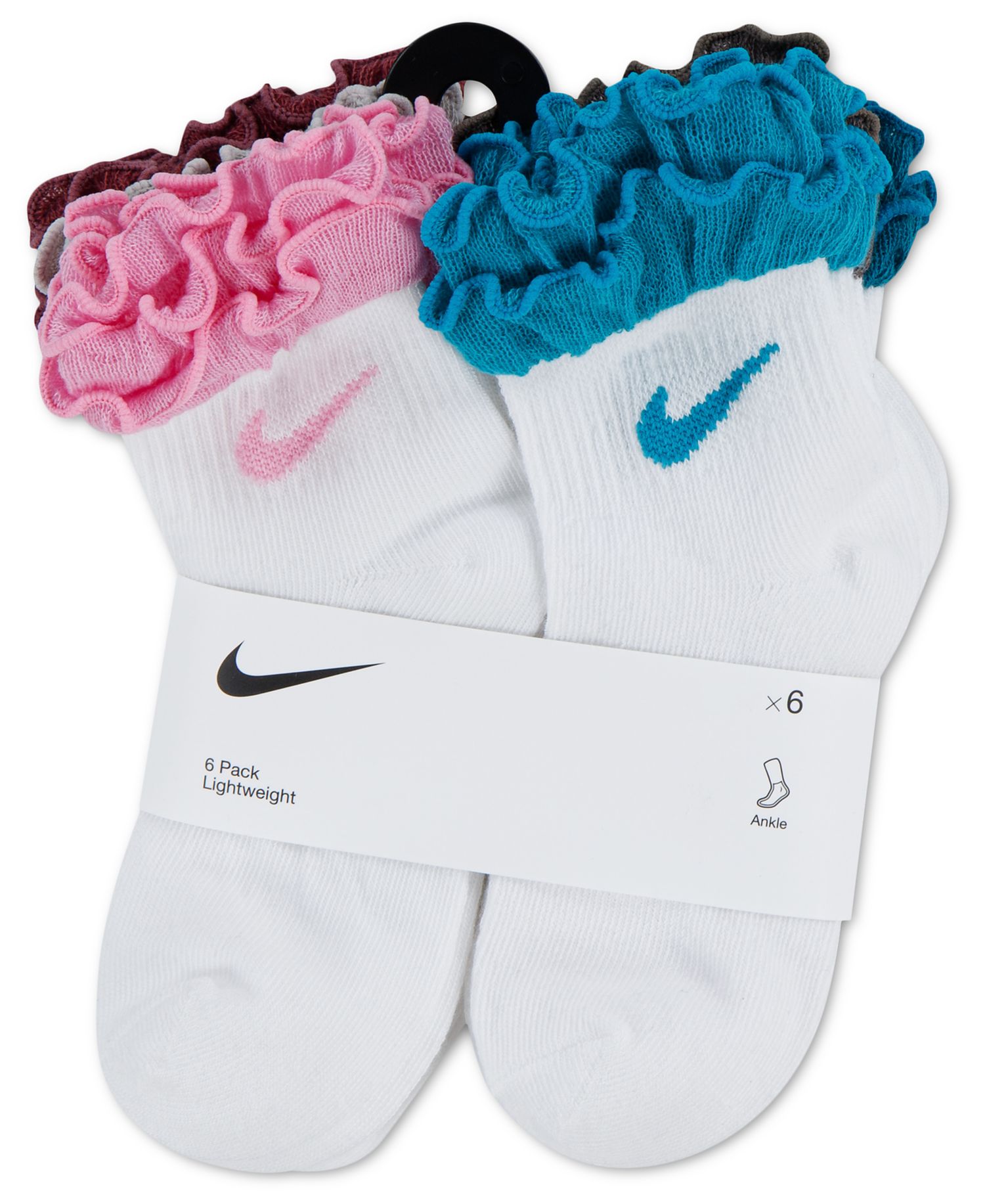 Girls' 4-7 Ruffle Detail Ankle Socks, 6-Pack