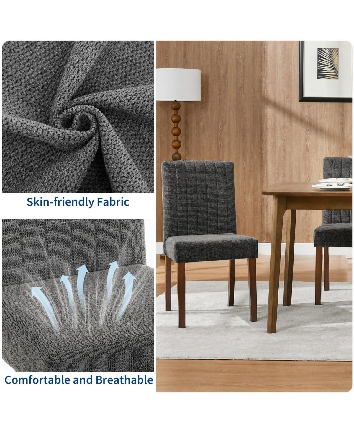 homfan Upholstered Dining Chairs Set of 6, Button Tufted Parsons with Wood Legs and Padded Seat, Modern Fabric