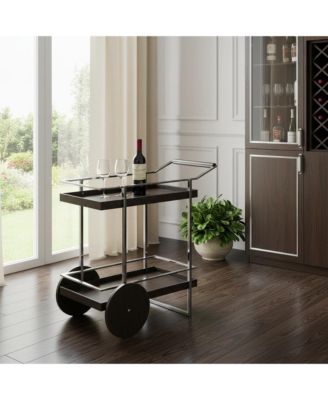 34" Iron and Wood Rolling Bar Cart