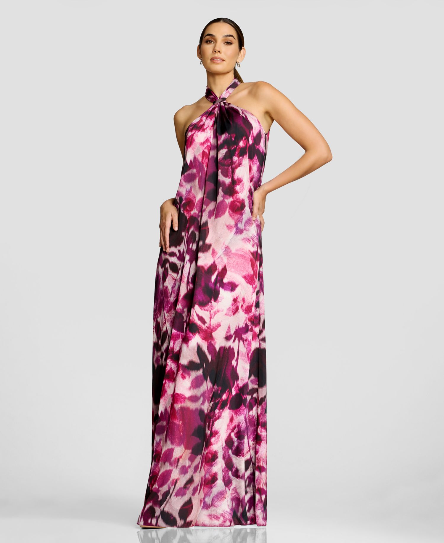 Women's Floral-Print Gathered Halter Neck W Built Up Back Column Shift Maxi Dress