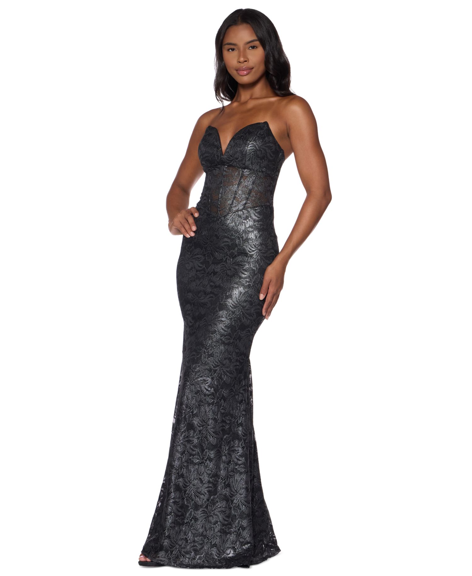 Juniors' Lace V-Neck Corset Gown