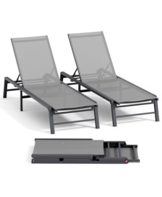 2 Piece Foldable Pool Lounge Chair Set with Aluminum Frame and Textilene Fabric