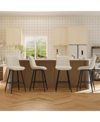 Set of 4 Chenille Bar Stools – 25" Counter Height with Footrest and Backrest, Metal Legs for Kitchen Island and Counter