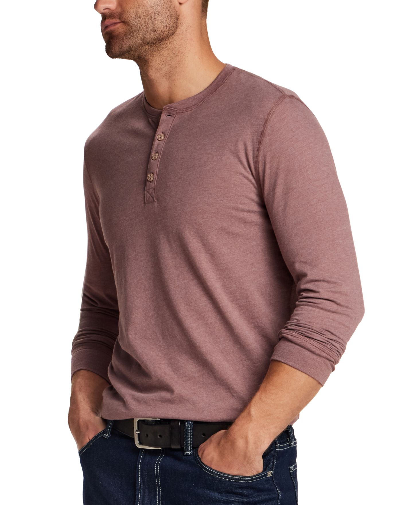 Мужская рубашка Weatherproof Vintage Long-Sleeve Henley, цвет: Розовый серо-коричневый меланжевый — фото 2
