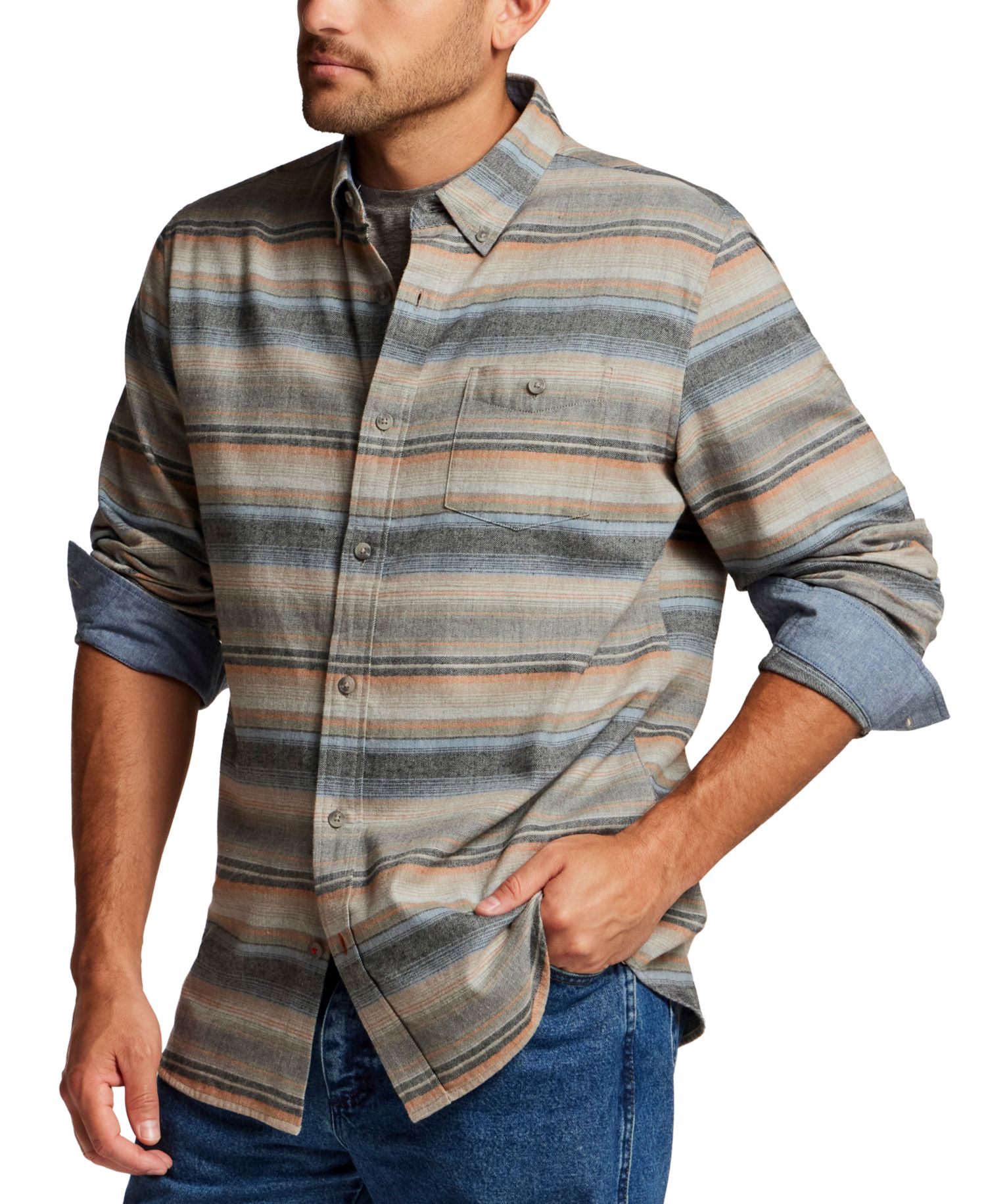 Men's Horizontal Stripe Brushed Flannel Shirt