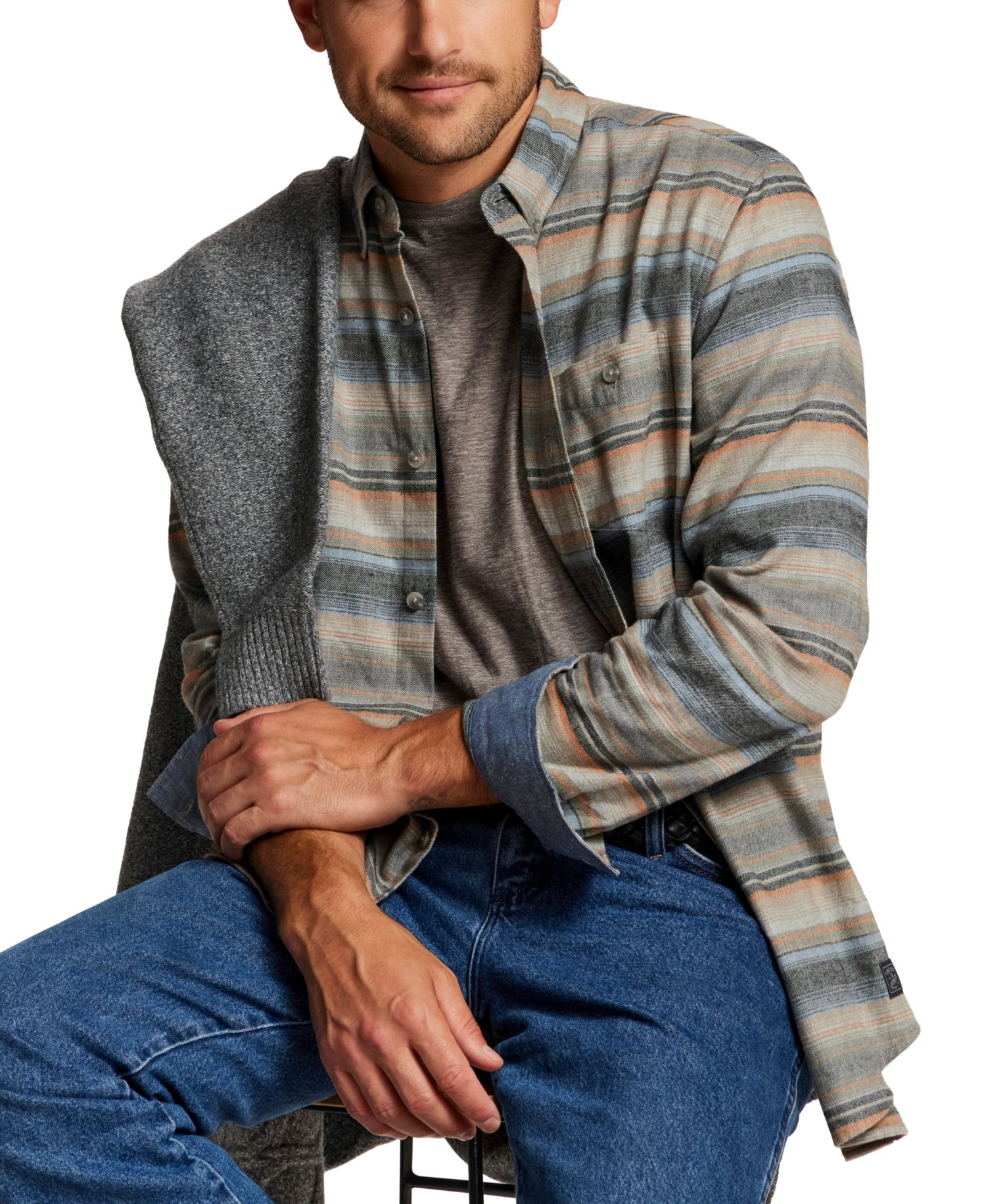Men's Horizontal Stripe Brushed Flannel Shirt