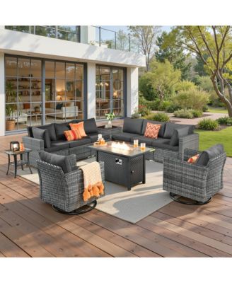 11-Piece Outdoor Patio Furniture Set With Fire Pit Table, Wicker Conversation Sectional Sofa, Swivel  Chairs, Coffee Table, and Side Table
